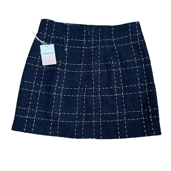 Forever 21 Navy and Metallic Gold Tweed Fully Lined Mini Skirt Sz. S - Picture 4 of 10